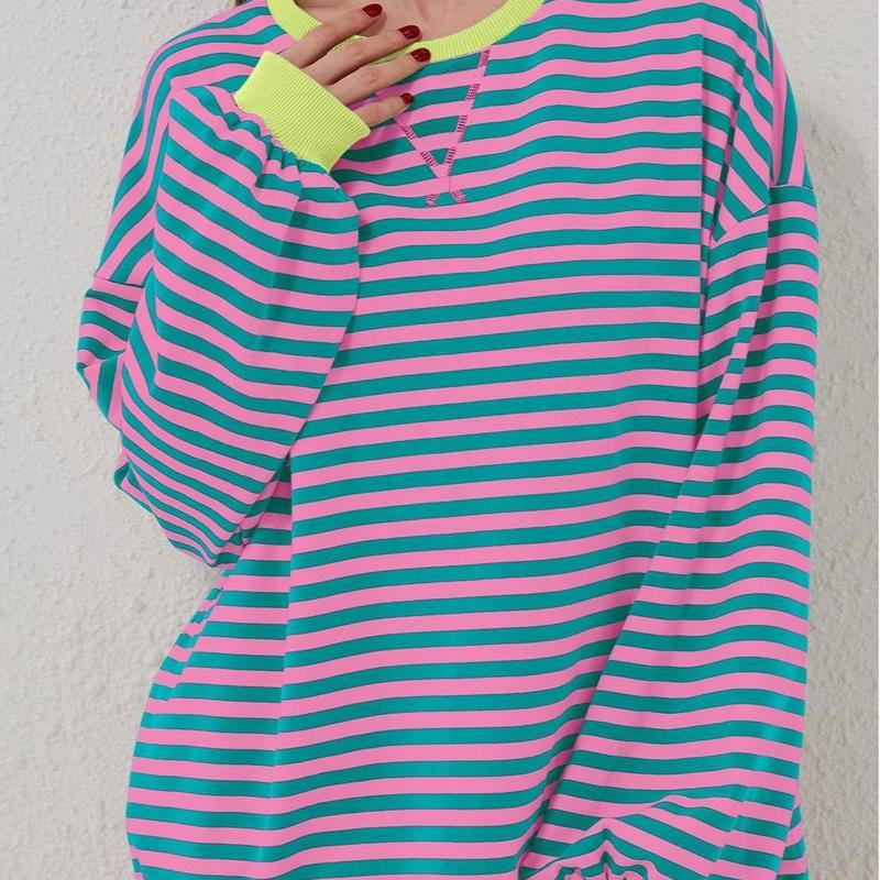 Striped Loose Drop Shoulder Long Sleeve Top Clothing Women Womens Tops
