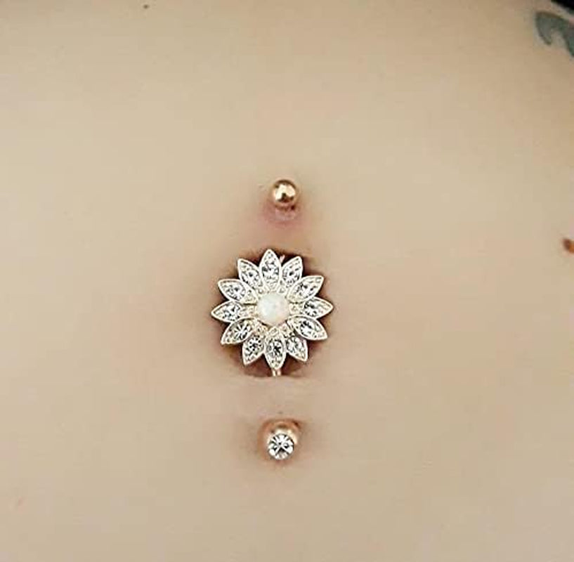 Silver Gold Belly Button Ring for Women Clicker Hoop Belly Rings Opal Navel Piercing Jewelry Dangle Hypoallergenic Surgical Steel Dainty Dangling Navel Rings for Women