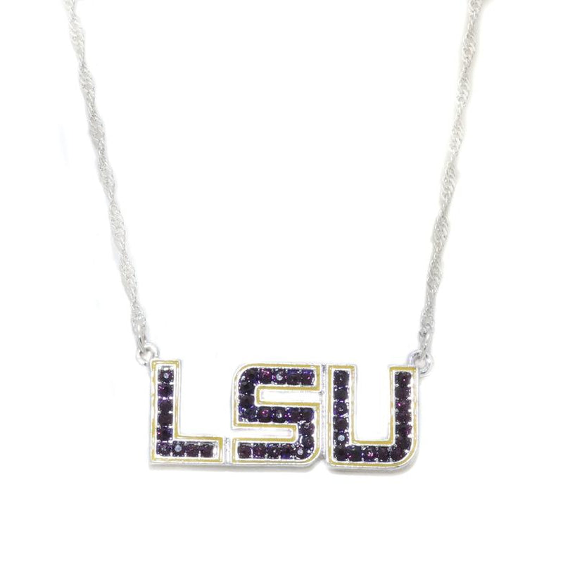 LSU Rhinestone Crystal Logo Necklace for Women