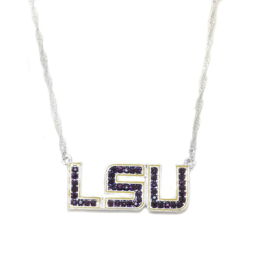 LSU Rhinestone Crystal Logo Necklace for Women