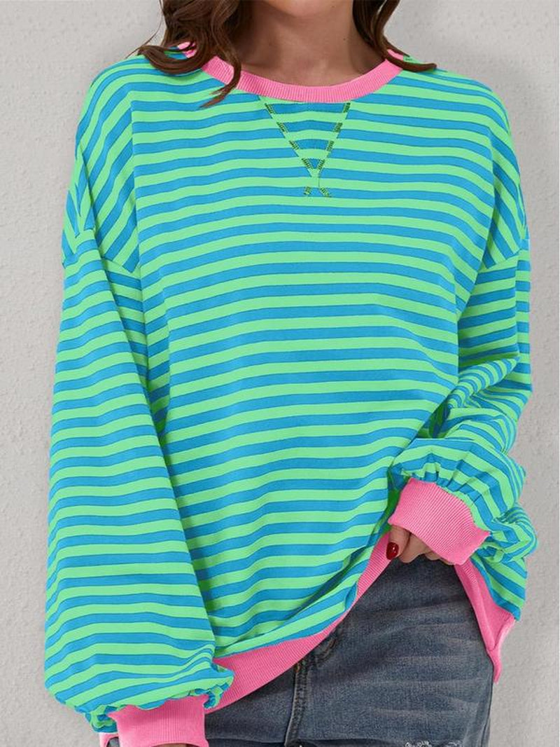 Colorblocked Striped Piping Pullover Sweatshirt Clothing Women Womens Tops