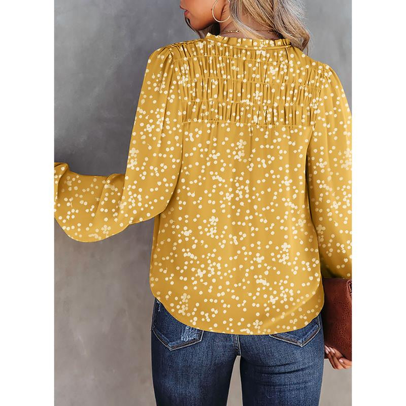 Dokotoo Women'S Casual V Neck Alicia Floral Print Smocked Long Sleeve Chiffon Blouses Bohemian Top Shirts