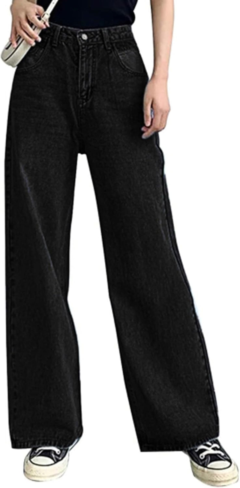 Baggy Wide Leg Jeans for Women High Waisted Trendy Flare Jeans Boyfriend Denim Pants with Patch Pockets