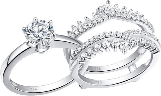 Cz Wedding Rings for Women Engagement Ring Enhancer Band Bridal Set Sterling Silver Size 4-13