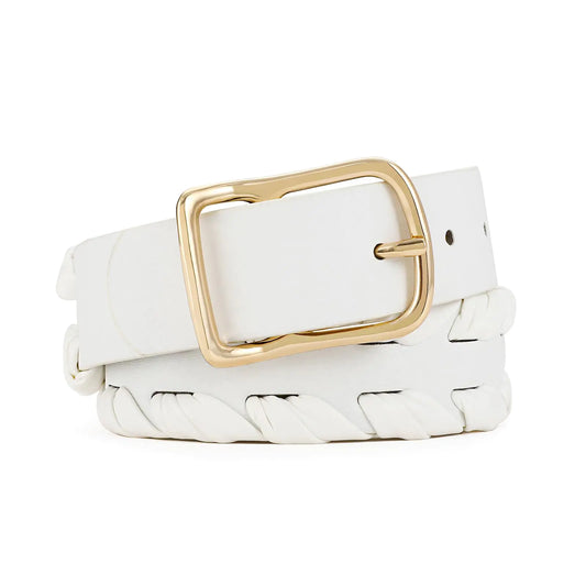 RISANTRY White belt Fashion Knot Belt for Women White Leather Waist Belt with Gold Buckle belt for Jeans