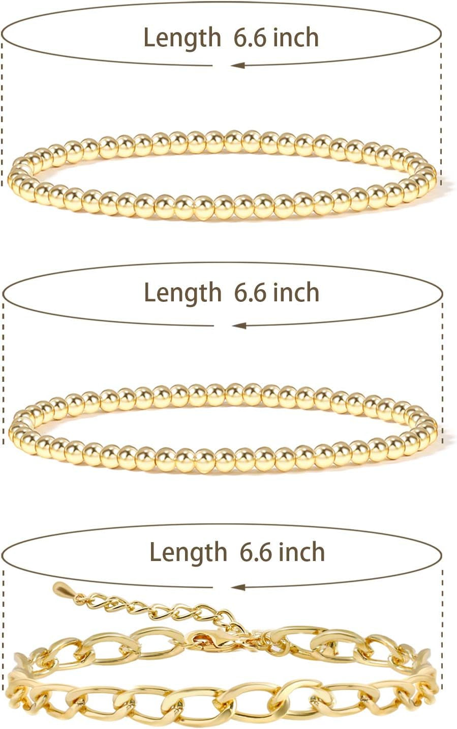 Gold Beaded Bracelets for Women Gold Bracelets for Women Plated Chain Link Bracelet Stretchable Bracelet… (Gold-01(5Pcs-G))…