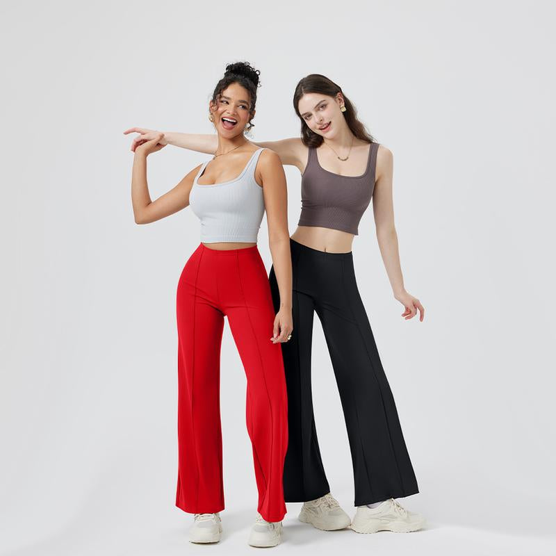 OQQ Women Straight Leg Pants High Waist Casual Lounge Work Basic Pants Vacation Comfort Trouser Minimalist Womenswear Bottom Lady Underwear Nylon