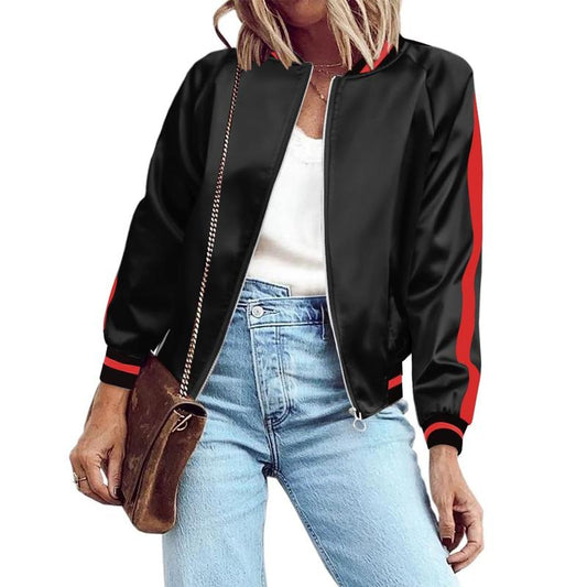 ZEAGOO Women Bomber Jacket Lightweight Zip up Jacket Casual Striped Jacket Coat Outerwear Windbreaker with Pockets