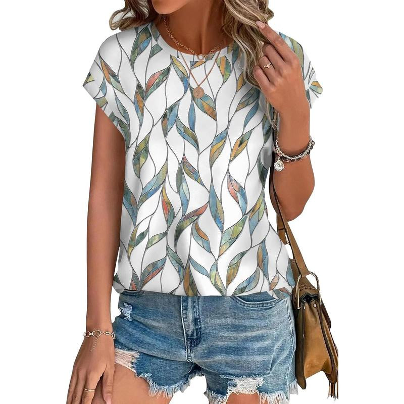 WIHOLL Womens Tops Short Sleeve Shirts Blouses for Women Dressy Casual Cap Sleeve Tops with Curved Hem