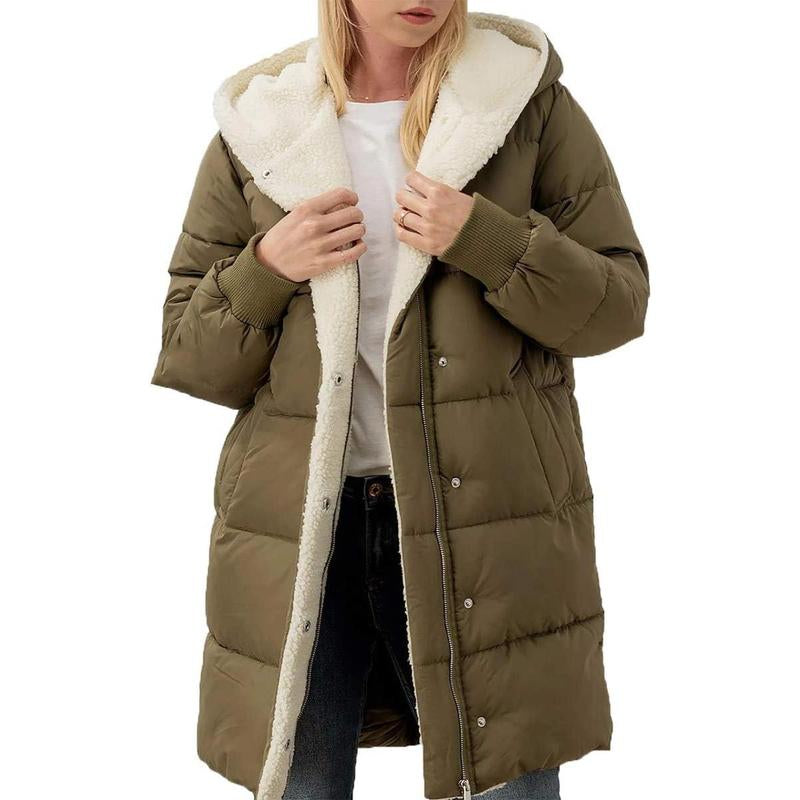 FMEYOA Womens Winter Warm Coats Sherpa Fleece Lined Long Hooded Puffer Jacket M4D031
