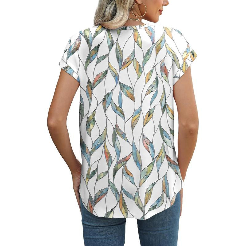 WIHOLL Womens Tops Short Sleeve Shirts Blouses for Women Dressy Casual Cap Sleeve Tops with Curved Hem