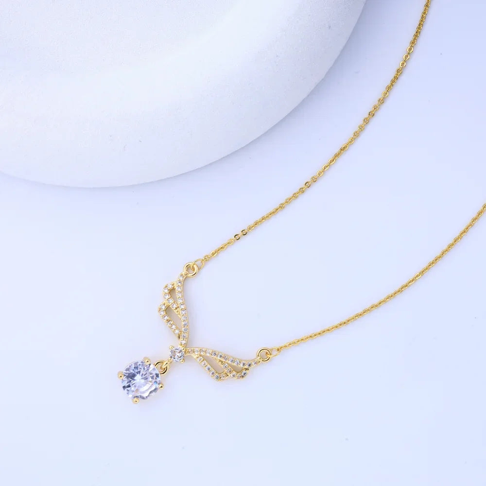 Fashion Trend, Drop Wings, Necklaces, Women'S Light Luxury, Niche Versatile, Simple, Micro-Inlaid Pendants, High-End Clavicle Ch