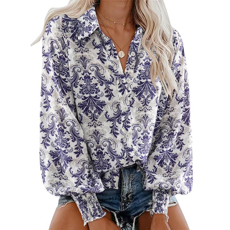 Dokotoo Women'S Casual V Neck Allover Floral Print Long Sleeve Chiffon Button down Blouses Bohemian Top Shirts
