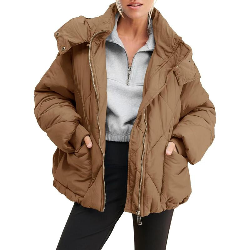 Fisace Womens Zipper Hooded Puffer Jacket Long Sleeve Winter Warm down Coats with Pocket