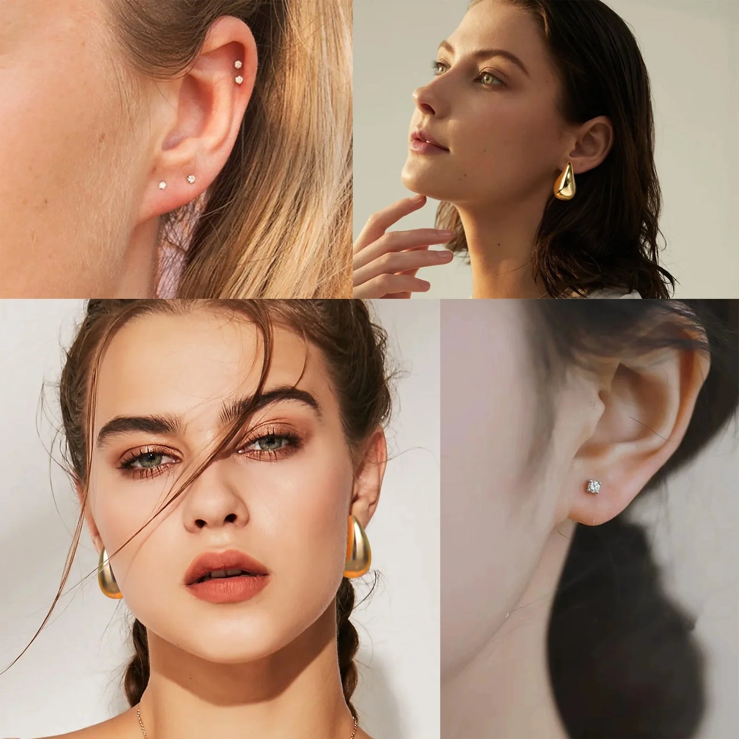 3 Pairs Gold Earrings Set,  14K Gold Plated Multipack Huggie Hoop Earrings for Women