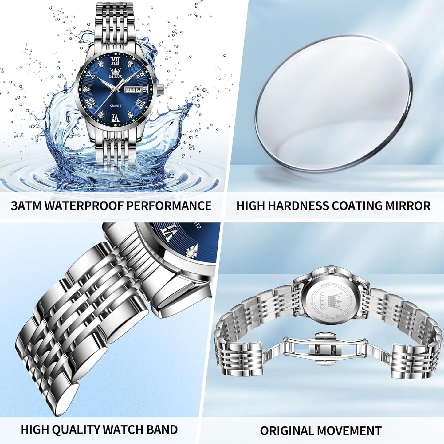 Women Watches Date and Day,Ladies Watches with Silver Gold Stainless Steel,Elegent Female for Small Wrist Watch(White/Black/Blue/Gold Face)