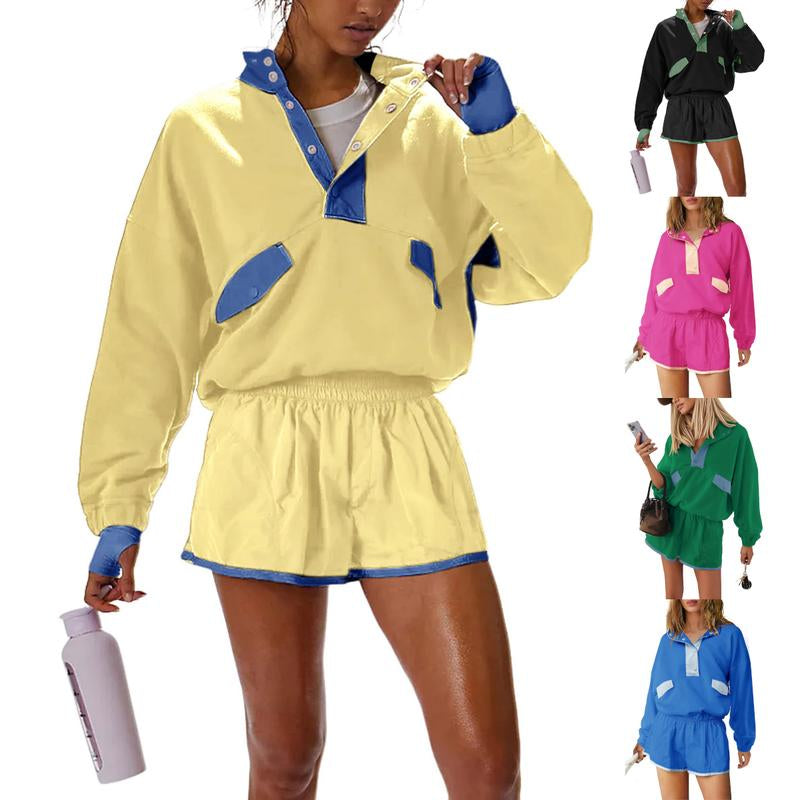 Tanming Women'S Two Piece Short Sets Summer Lounge Sweatsuits Long Sleeve Outfits Travel Tracksuit with Pocket Womenswear Clothes