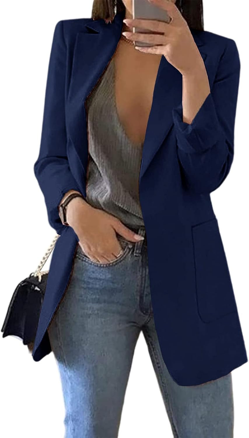 Womens Casual Blazers Open Front Long Sleeve Lapel Collar Work Office Jacket