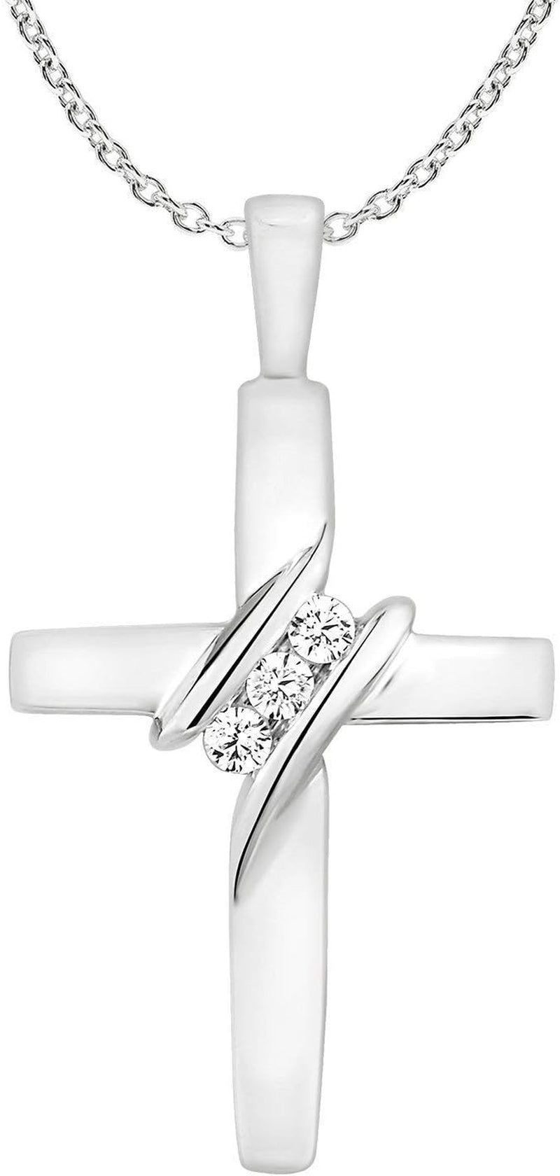10K Diamond Three-Stone Cross Pendant Necklace Religious Jewelry (0.05Cttw, I-J/I2-I3) 18"