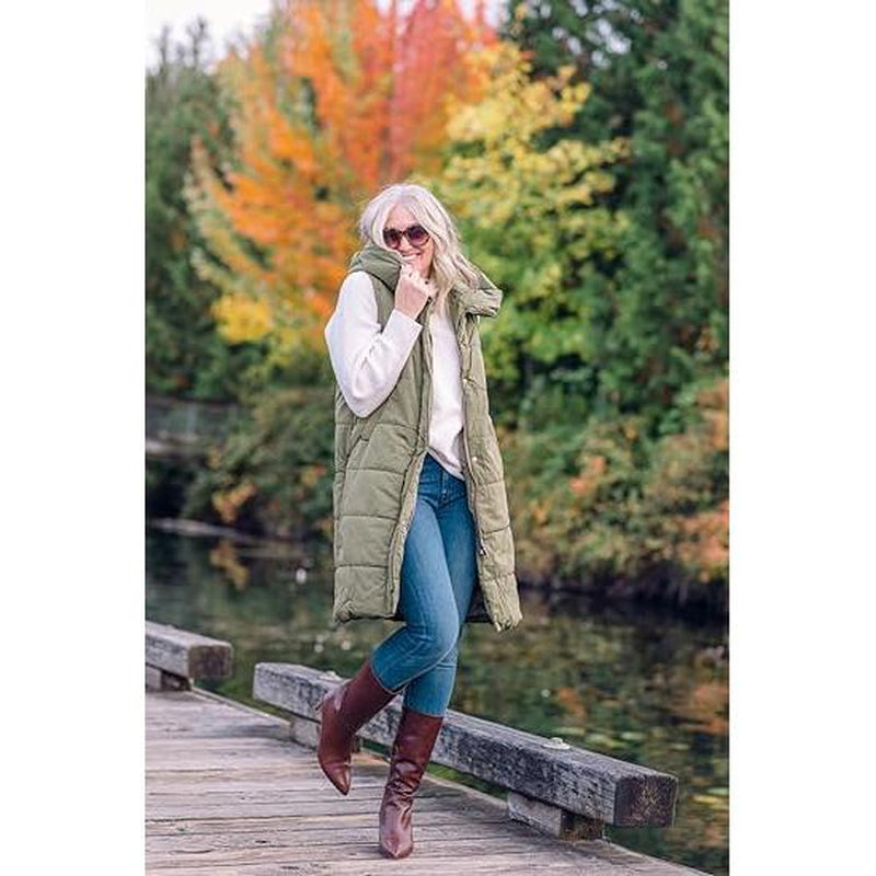 Goranbon Womens down Vest with Stand Collar Thick Hooded Sleeveless Long Coats Jacket