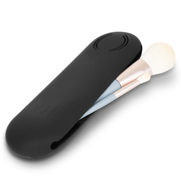Vemoky Soft Silicone Large Makeup Brush HolderTravel Make Up Brushes Case OrganizerDouble-sided Vent Portable Cosmetics Bags with Anti-Fall Out Magnetic Closure for Women (Black)
