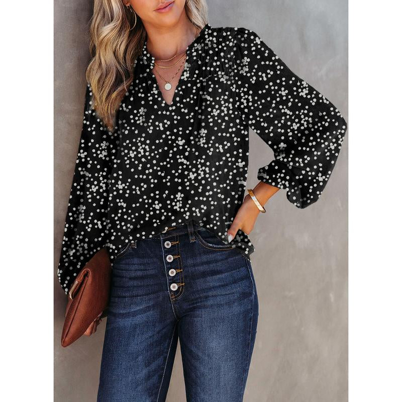 Dokotoo Women'S Casual V Neck Alicia Floral Print Smocked Long Sleeve Chiffon Blouses Bohemian Top Shirts
