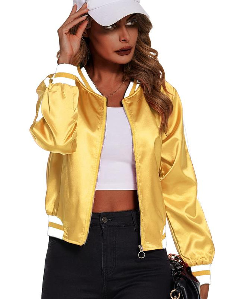 ZEAGOO Women Bomber Jacket Lightweight Zip up Jacket Casual Striped Jacket Coat Outerwear Windbreaker with Pockets