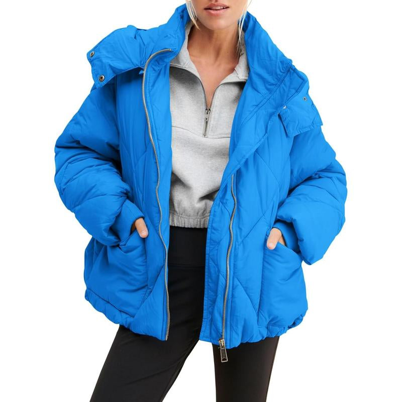 Fisace Womens Zipper Hooded Puffer Jacket Long Sleeve Winter Warm down Coats with Pocket