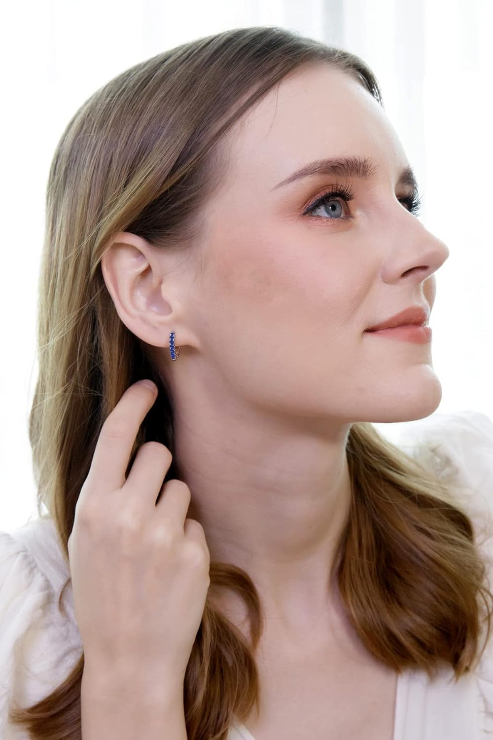 Sterling Silver Tiny Small 15Mm Prong-Set Genuine or Synthetic Gemstone Oval Huggie Hoop Earrings