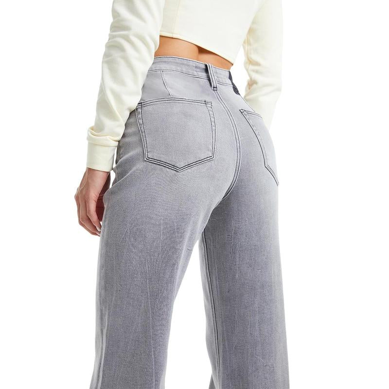 High Waisted Wide Leg Jeans for Women Basic Straight Denim Pants Underwear Trouser Lady Streetwear 8101
