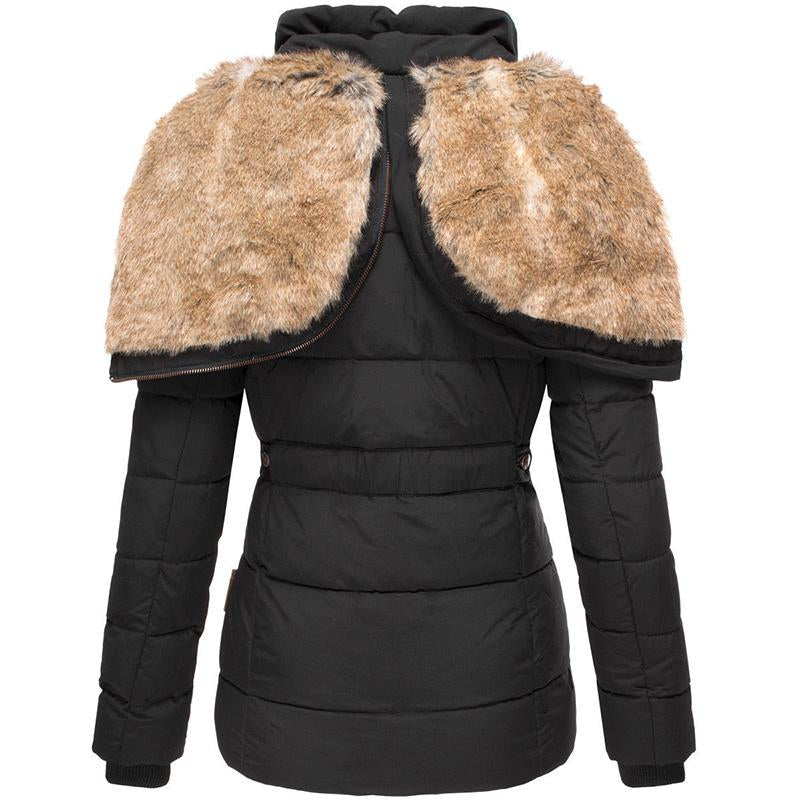 Goranbon Womens down Coats Winter Zipper Hooded Faux Fur inside Parka down Jackets