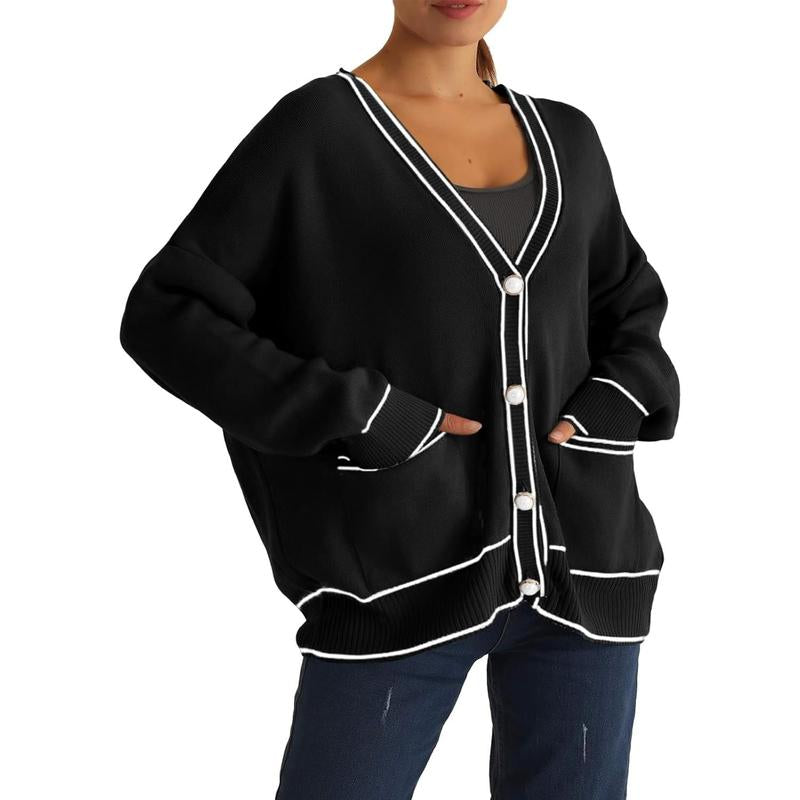 Fisace Womens Button down Cardigan Sweaters V Neck Open Front Oversized Knit Long Sleeve Fall Coat