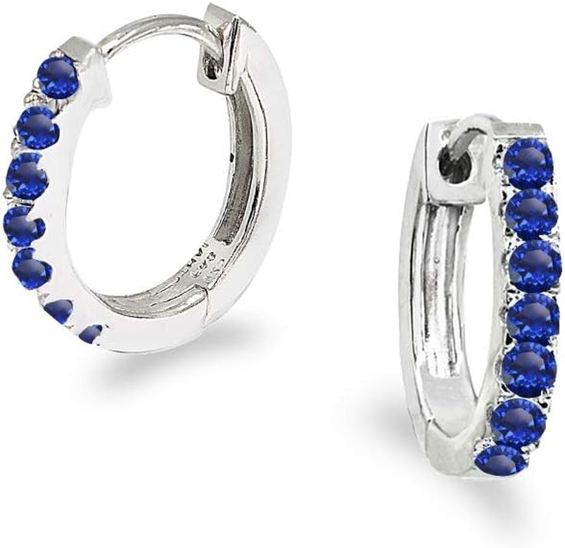 Sterling Silver Tiny Small 15Mm Prong-Set Genuine or Synthetic Gemstone Oval Huggie Hoop Earrings