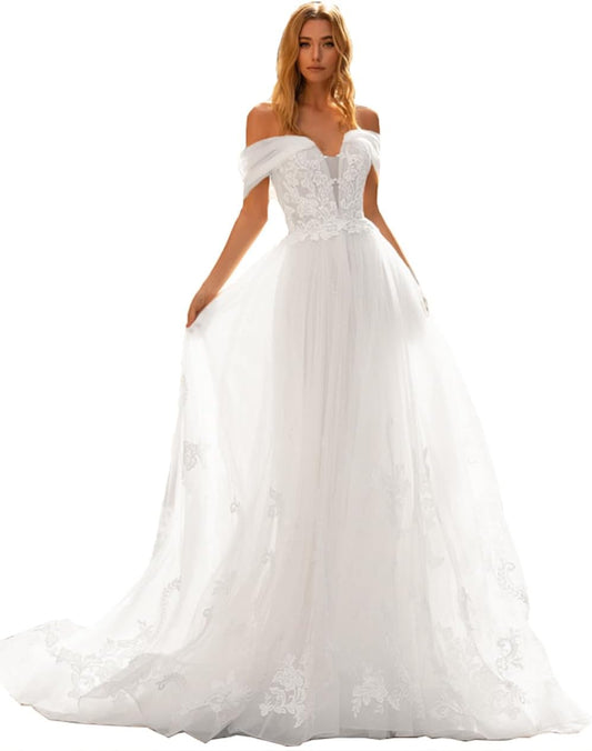 Women'S Lace Wedding Dresses for Bride 2025 Ball Gowns White