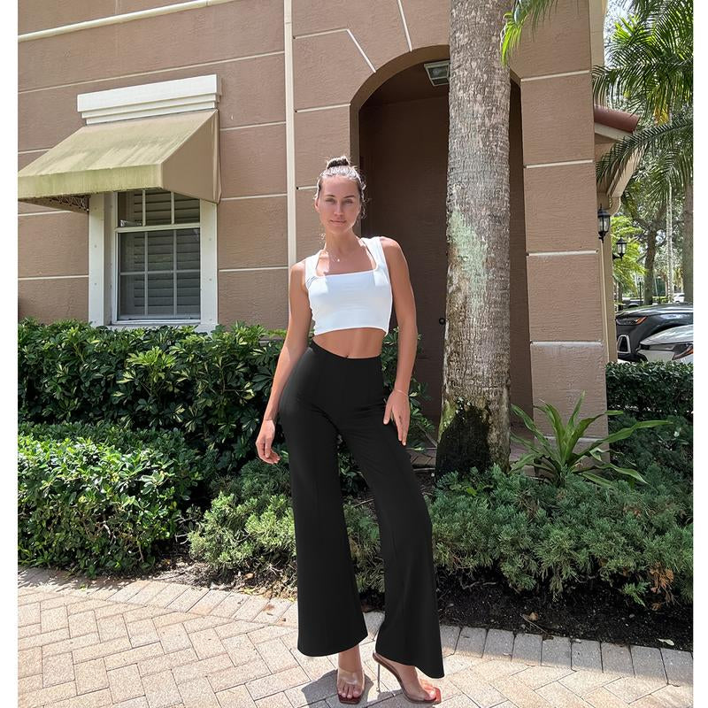 OQQ Women Straight Leg Pants High Waist Casual Lounge Work Basic Pants Vacation Comfort Trouser Minimalist Womenswear Bottom Lady Underwear Nylon