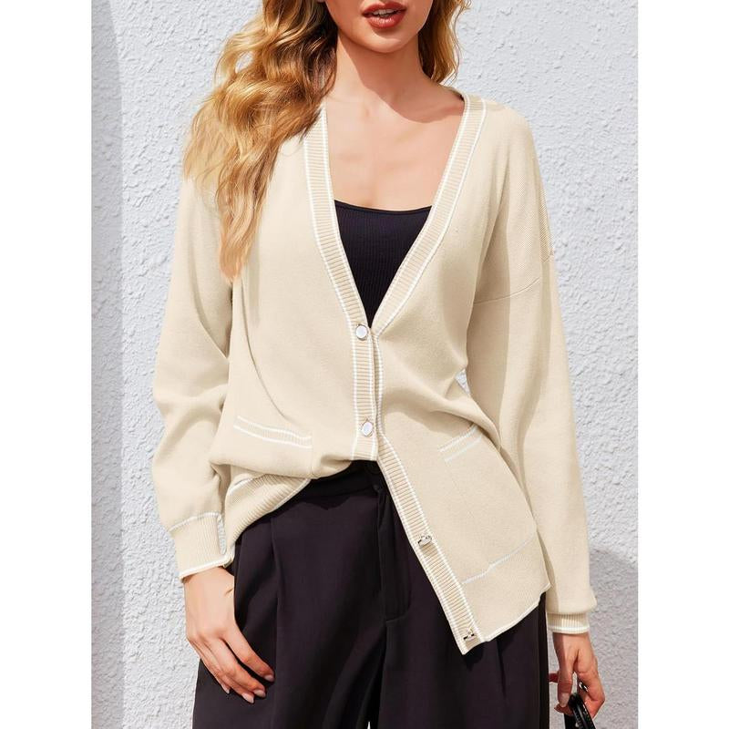 Fisace Womens Button down Cardigan Sweaters V Neck Open Front Oversized Knit Long Sleeve Fall Coat