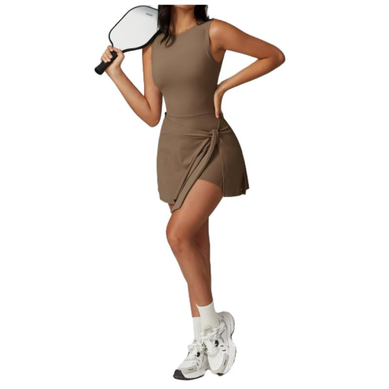 Women'S Tennis Dress with Built-In Shorts, Ruffle Side Slit and Tie Front Design - Sleeveless Athletic Dress for Summer Workouts Exercise Sport