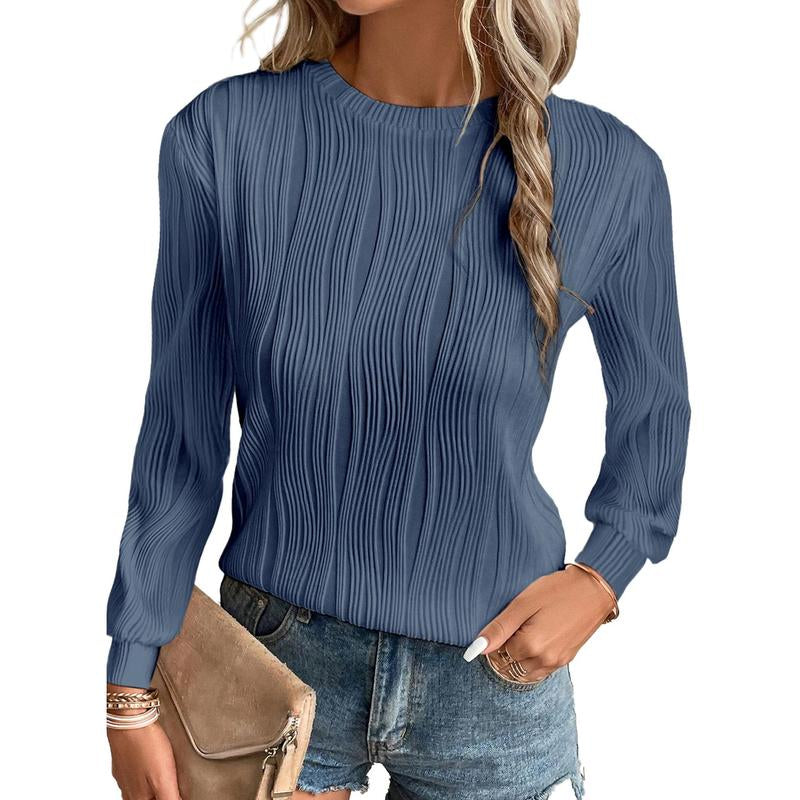 EVALESS Women'S Casual Sweatshirt Tops Trendy Long Sleeve Crewneck Basic Solid Loose Textured Shirts 2025 Fashion Womenswear Outfits Clothing