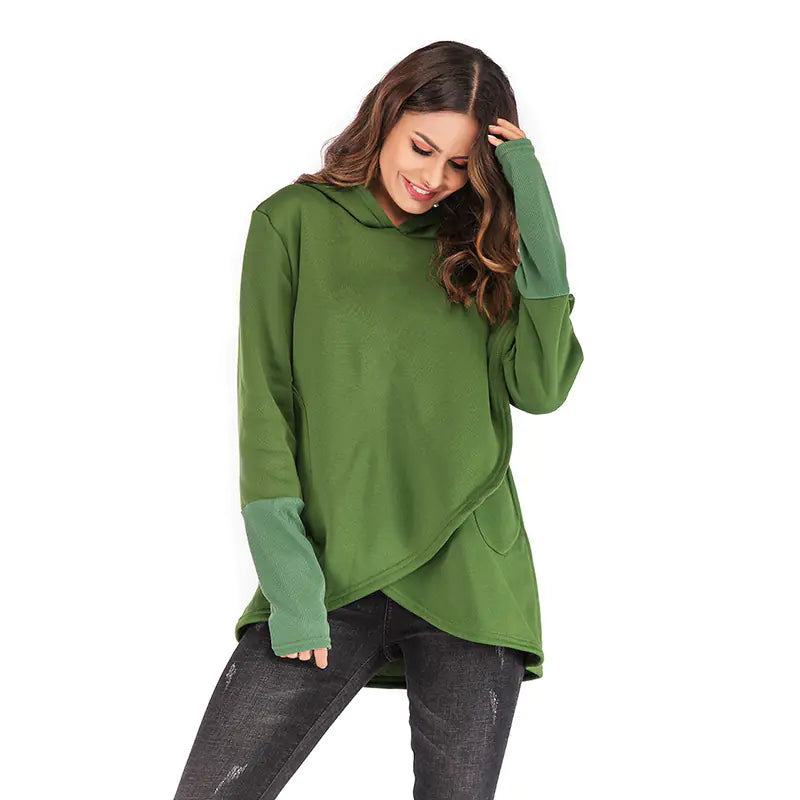 Irregular Hooded Fleece Blouse for Women