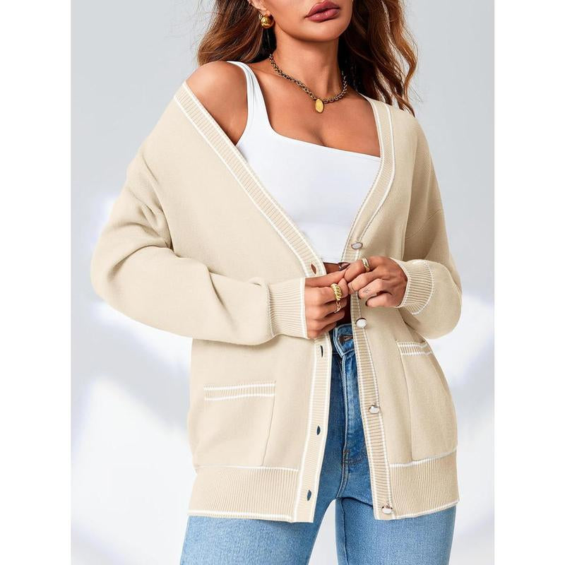 Fisace Womens Button down Cardigan Sweaters V Neck Open Front Oversized Knit Long Sleeve Fall Coat