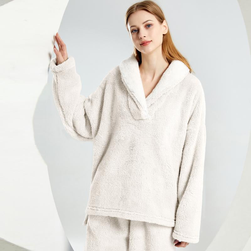 Arssm Women' S Fluffy Pajamas Set Fleece Pullover Pants Loose Plush Sleepwear 2 Piece Pjs Set Warm Loungewear Fuzzy Outfit Long Sleeve Pajama Sets Women