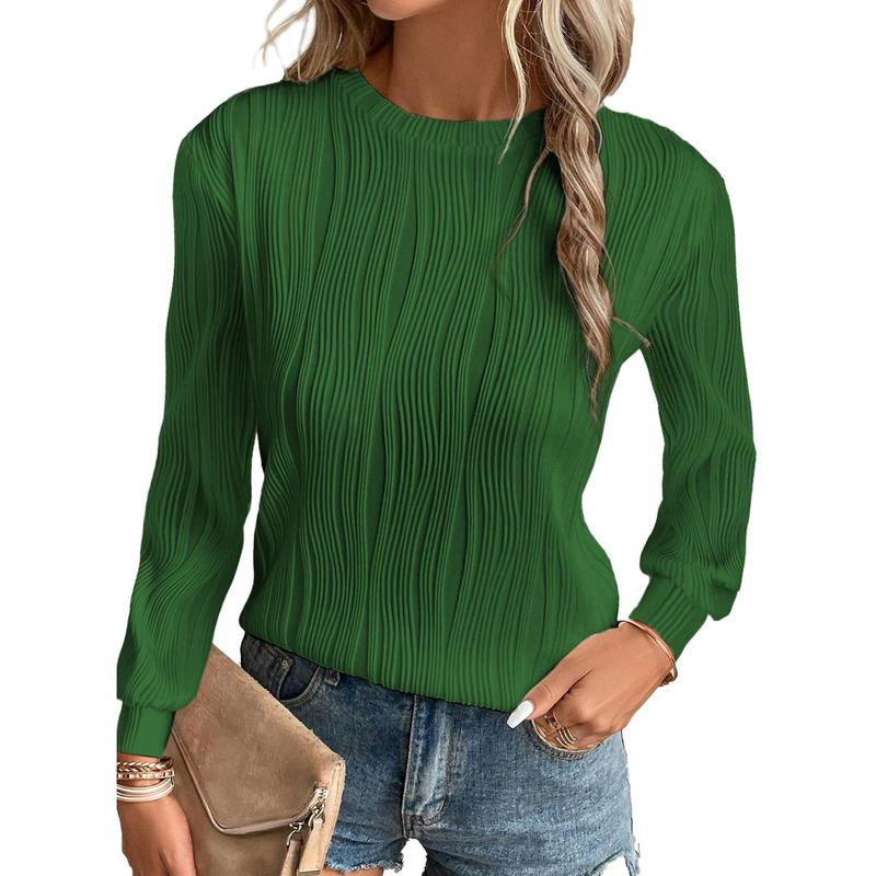 EVALESS Women'S Casual Sweatshirt Tops Trendy Long Sleeve Crewneck Basic Solid Loose Textured Shirts 2025 Fashion Womenswear Outfits Clothing