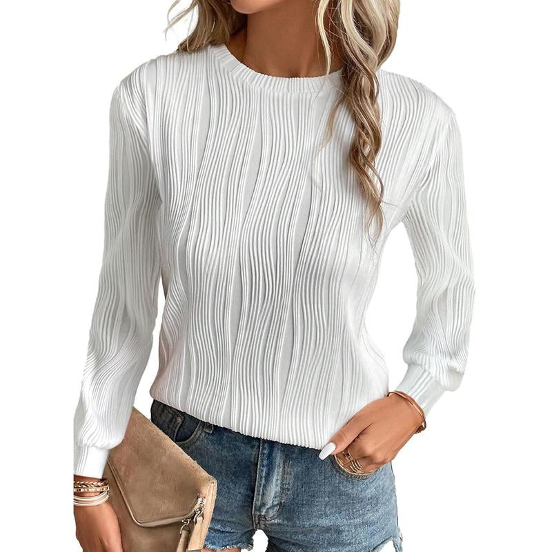 EVALESS Women'S Casual Sweatshirt Tops Trendy Long Sleeve Crewneck Basic Solid Loose Textured Shirts 2025 Fashion Womenswear Outfits Clothing