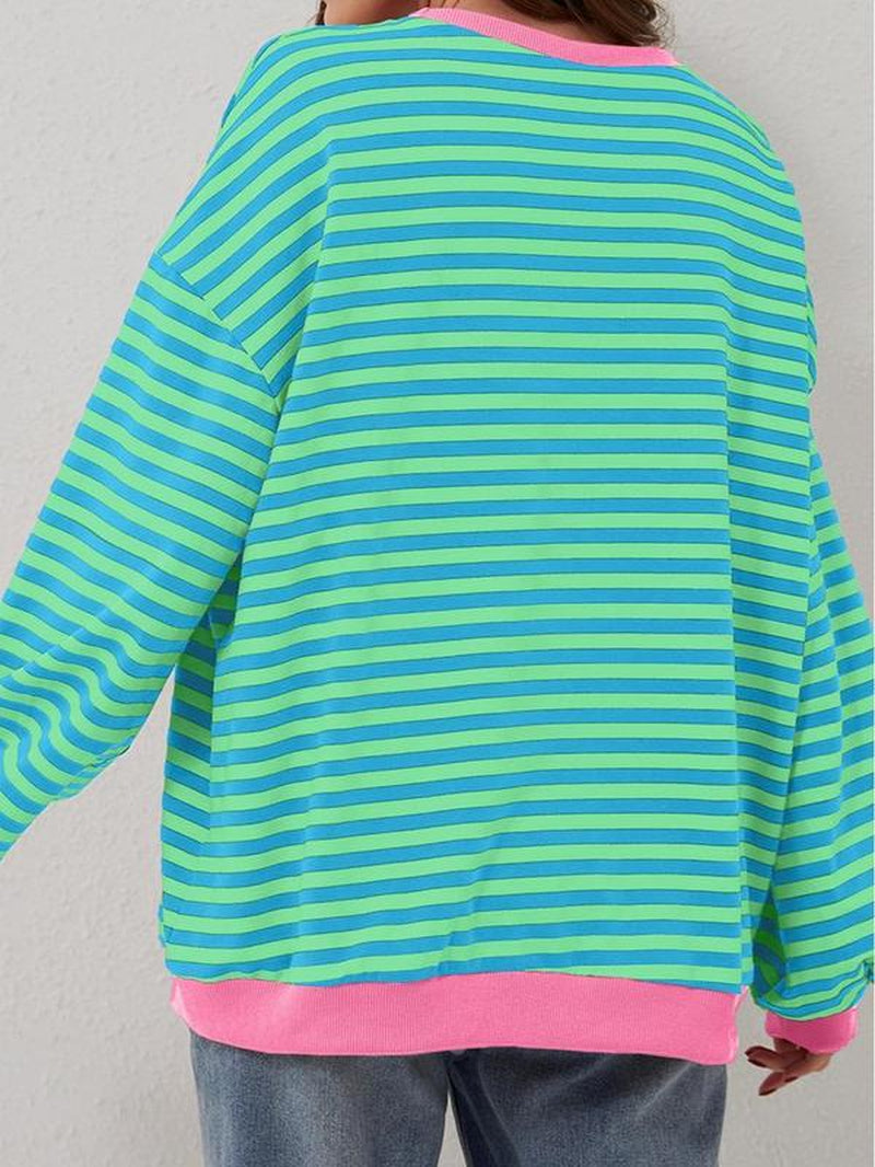 Colorblocked Striped Piping Pullover Sweatshirt Clothing Women Womens Tops