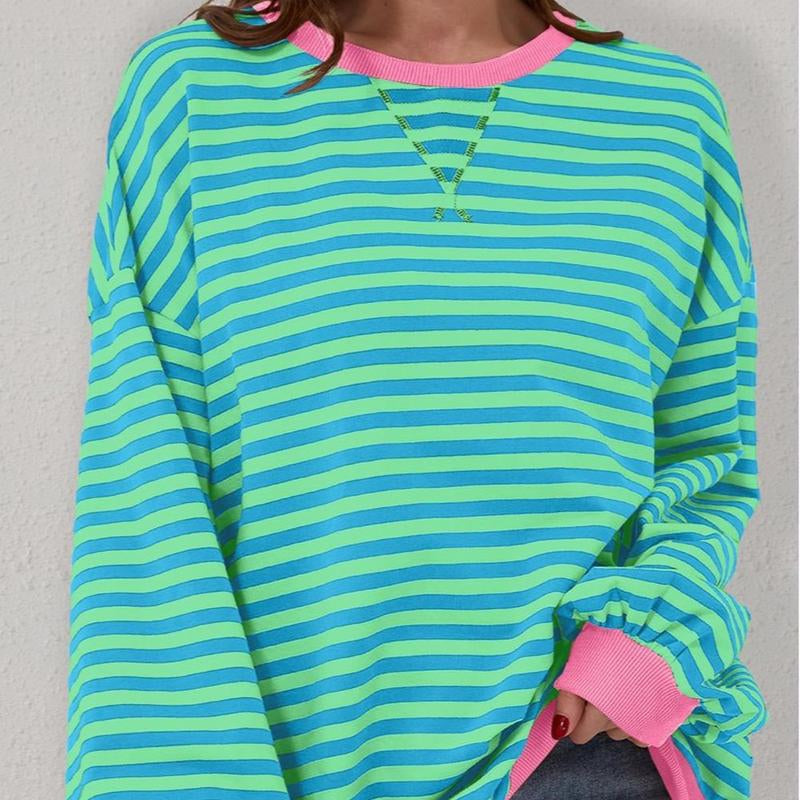 Colorblocked Striped Piping Pullover Sweatshirt Clothing Women Womens Tops