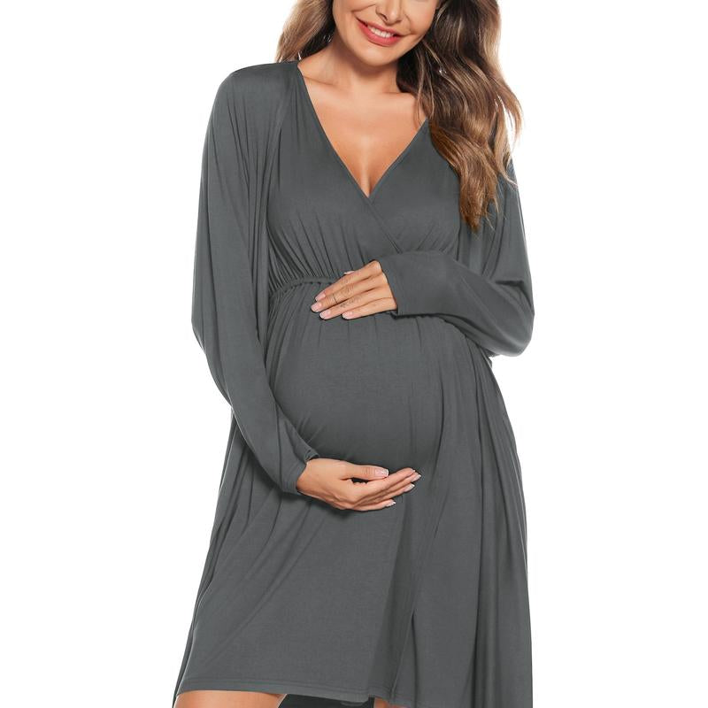SWOMOG Women Maternity Nursing Gown and Robe Set 3 in 1 Soft Modal Fabric Nursing Gown for Hospital Bathrobe Pregnancy Postpartum Outfits Pregnant