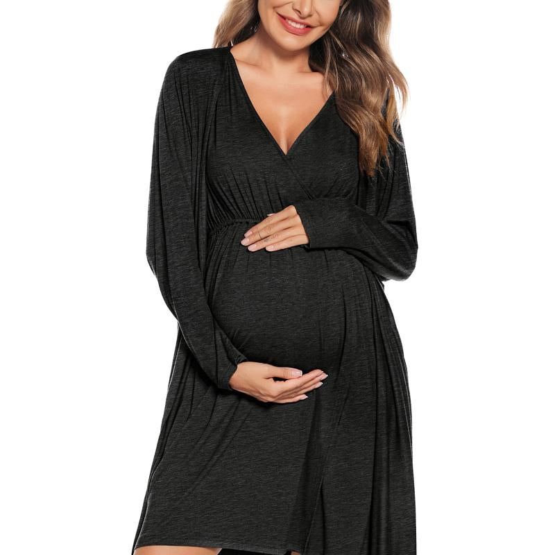 SWOMOG Women Maternity Nursing Gown and Robe Set 3 in 1 Soft Modal Fabric Nursing Gown for Hospital Bathrobe Pregnancy Postpartum Outfits Pregnant
