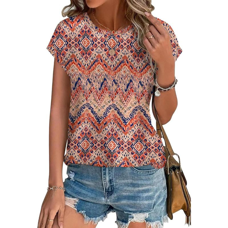 WIHOLL Womens Tops Short Sleeve Shirts Blouses for Women Dressy Casual Cap Sleeve Tops with Curved Hem