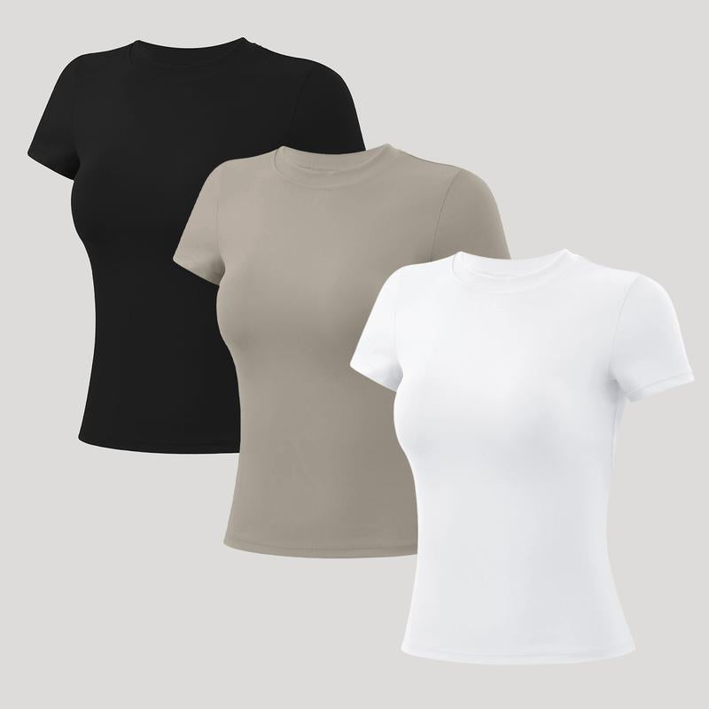Timeoff 5 - Piece Solid Sports Tee Set , round Neck, Slim & Stretchy , Ideal for Yoga, Gym , Workouts – Women’S Athletic Wear