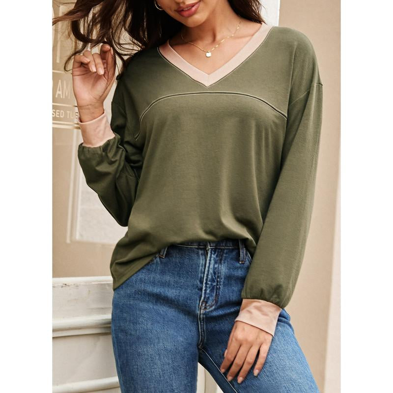 Dokotoo Women Blouses Dressy Casual Long Sleeve Shirts V Neck Color Block Tops Fall Outfits 2025
